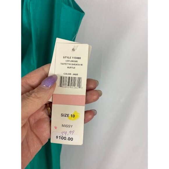 S.L. Fashion Jade Taffetta Formal Cocktail Shift Dress Flower Accent New Sz.10 - Picture 13 of 13